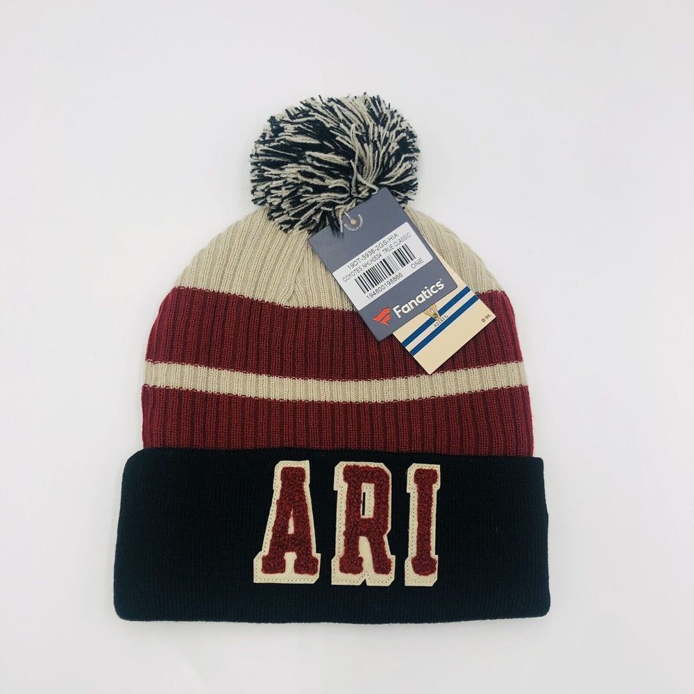 Fanatics Arizona Coyotes NHL True Classic Pom Beanie Hat Black Burgundy‎ NEW